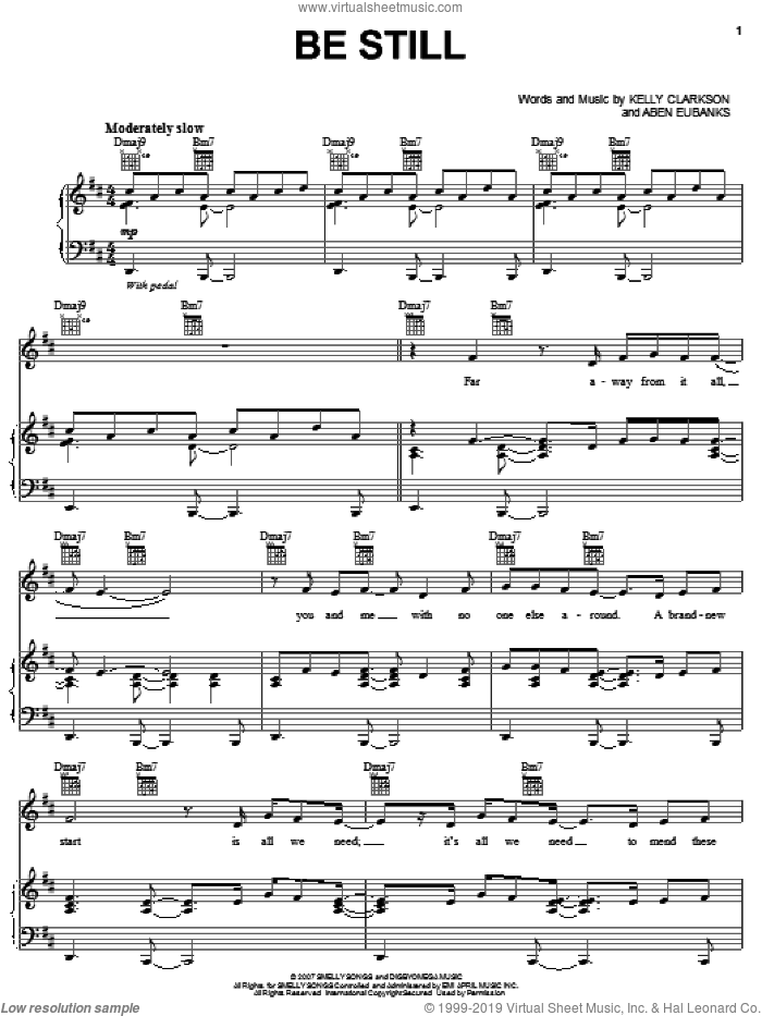 Be Still sheet music for voice, piano or guitar by Kelly Clarkson and Aben Eubanks, intermediate skill level