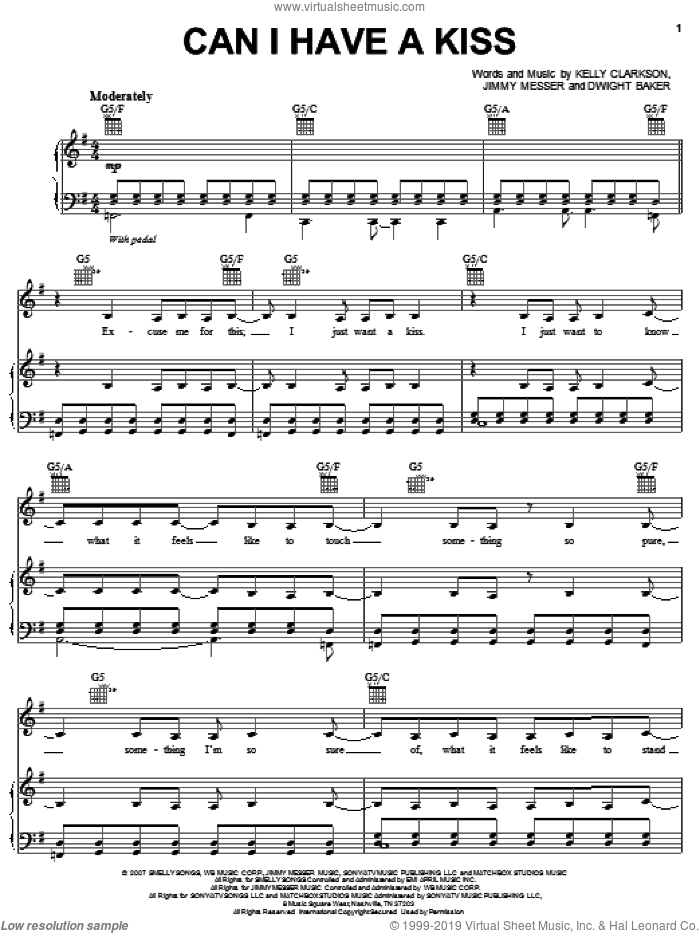 Can I Have A Kiss sheet music for voice, piano or guitar by Kelly Clarkson, Dwight Baker and Jimmy Messer, intermediate skill level