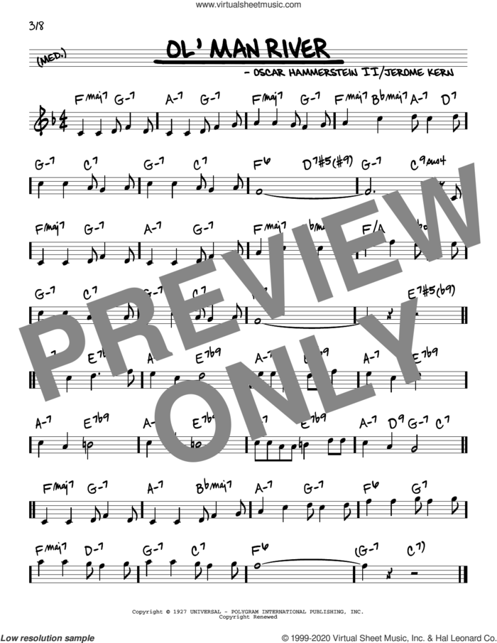 Ol' Man River sheet music for voice and other instruments (real book) by Oscar II Hammerstein, Jerome Kern and Oscar Hammerstein II & Jerome Kern, intermediate skill level