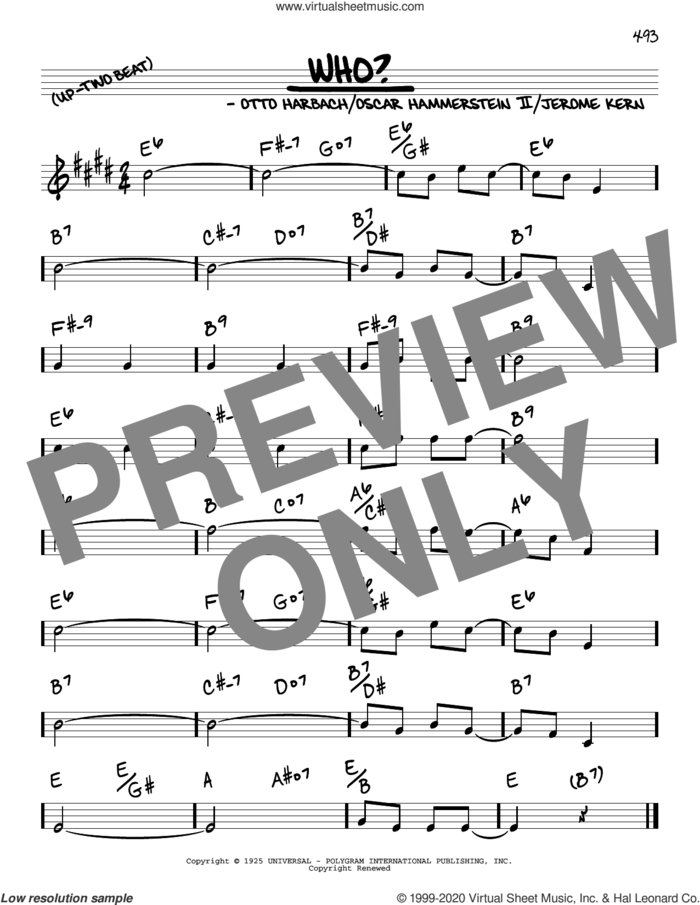 Who? sheet music for voice and other instruments (real book) by Oscar II Hammerstein, Jerome Kern, Oscar Hammerstein II & Jerome Kern and Otto Harbach, intermediate skill level