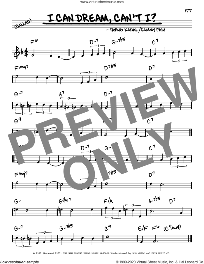 I Can Dream, Can't I? sheet music for voice and other instruments (real book) by Sammy Fain and Irving Kahal, intermediate skill level