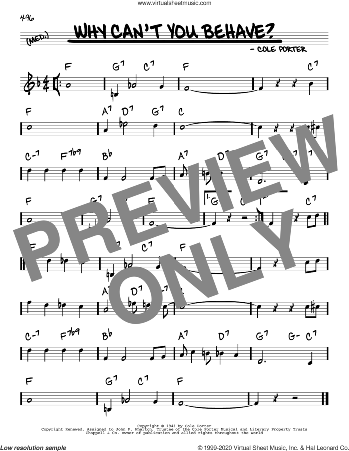 Why Can't You Behave? sheet music for voice and other instruments (real book) by Cole Porter, intermediate skill level