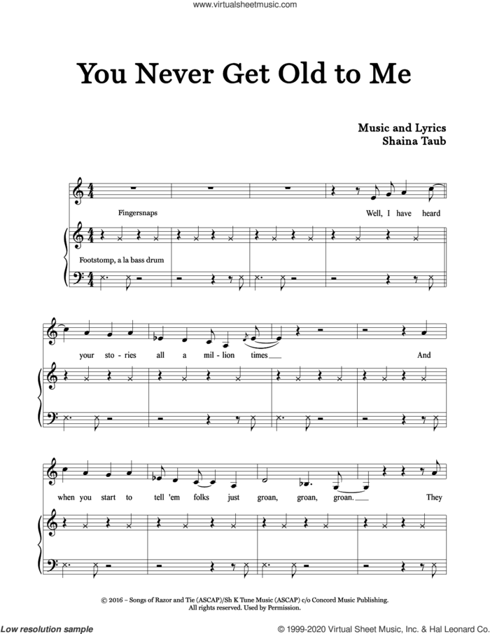 You Never Get Old To Me sheet music for voice and piano by Shaina Taub, intermediate skill level