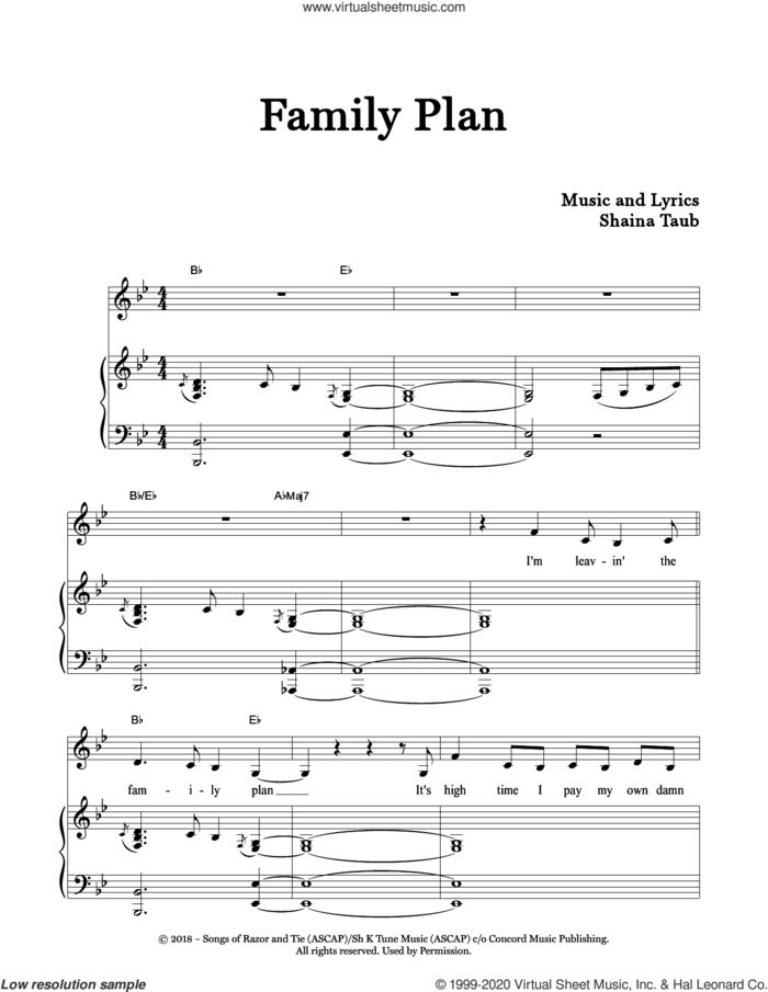 Family Plan sheet music for voice and piano by Shaina Taub, intermediate skill level