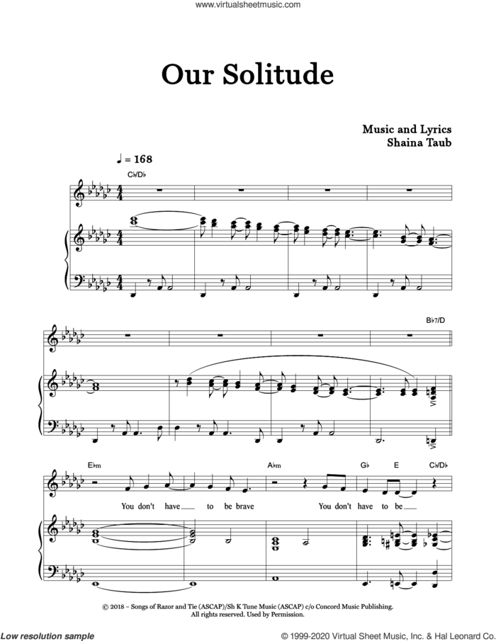 Our Solitude sheet music for voice and piano by Shaina Taub, intermediate skill level