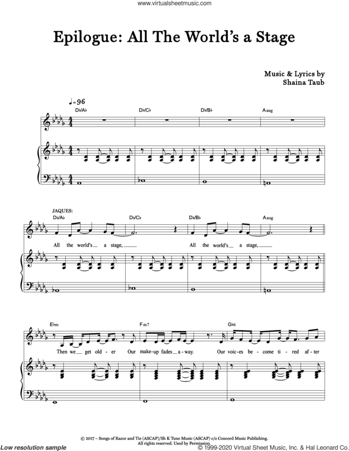 Epilogue: All The World's A Stage (from As You Like It) sheet music for voice and piano by Shaina Taub, intermediate skill level