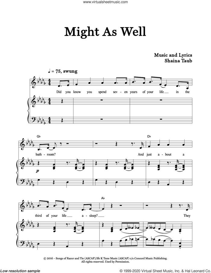 Might As Well sheet music for voice and piano by Shaina Taub, intermediate skill level