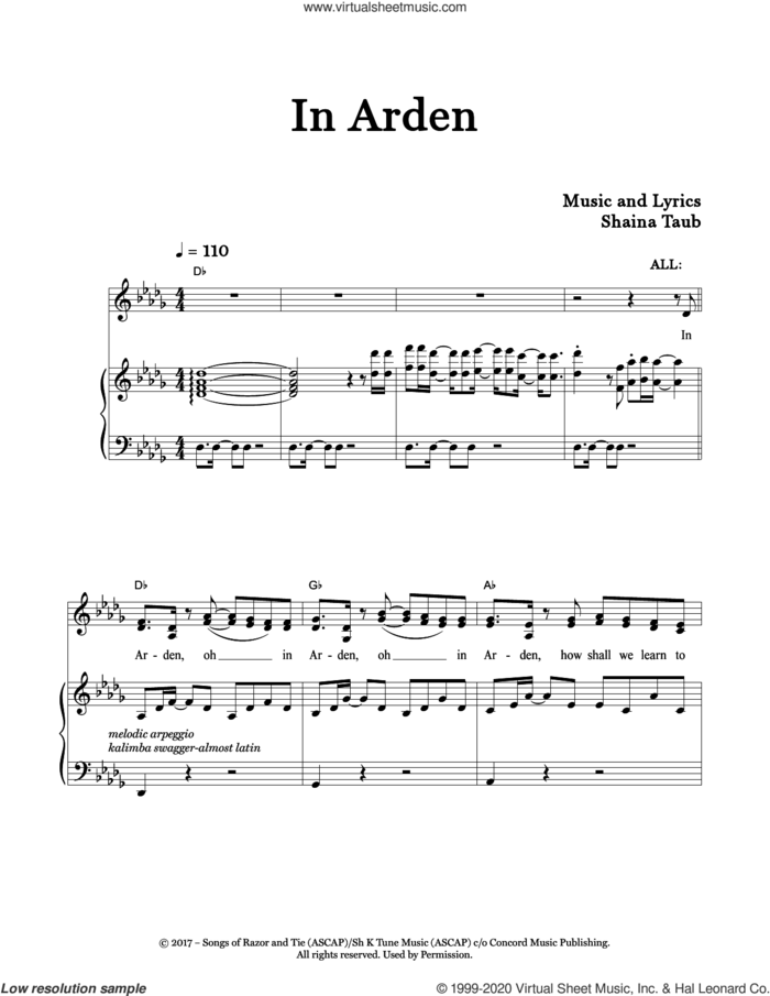 In Arden (from As You Like It) sheet music for voice and piano by Shaina Taub, intermediate skill level