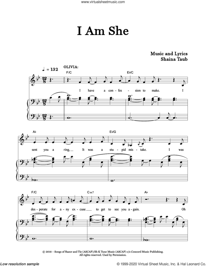 I Am She (from Twelfth Night) sheet music for voice and piano by Shaina Taub, intermediate skill level