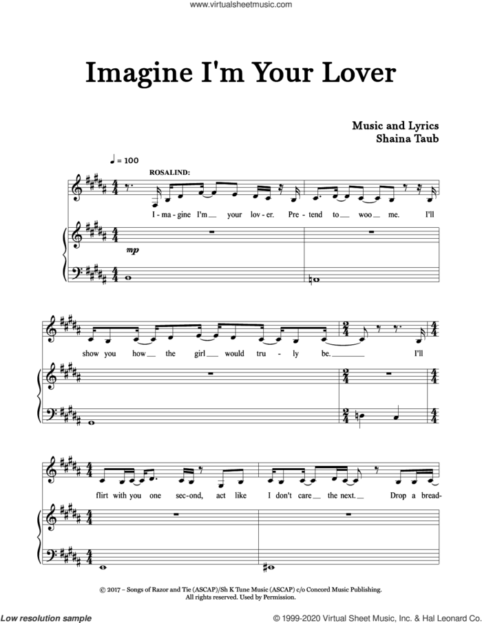 Imagine I'm Your Lover (from As You Like It) sheet music for voice and piano by Shaina Taub, intermediate skill level