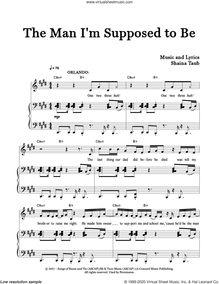 The Man I'm Supposed To Be (from As You Like It) sheet music for voice and piano by Shaina Taub, intermediate skill level