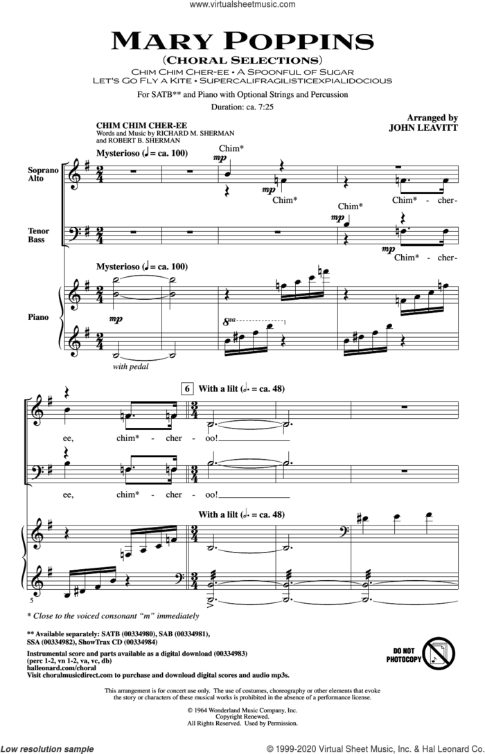Mary Poppins (Choral Selections) (arr. John Leavitt) sheet music for choir (SATB: soprano, alto, tenor, bass) by Richard M. Sherman, John Leavitt, Robert B. Sherman and Sherman Brothers, intermediate skill level