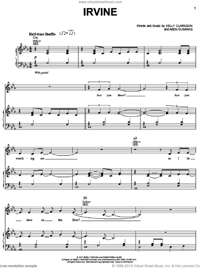 Irvine sheet music for voice, piano or guitar by Kelly Clarkson and Aben Eubanks, intermediate skill level