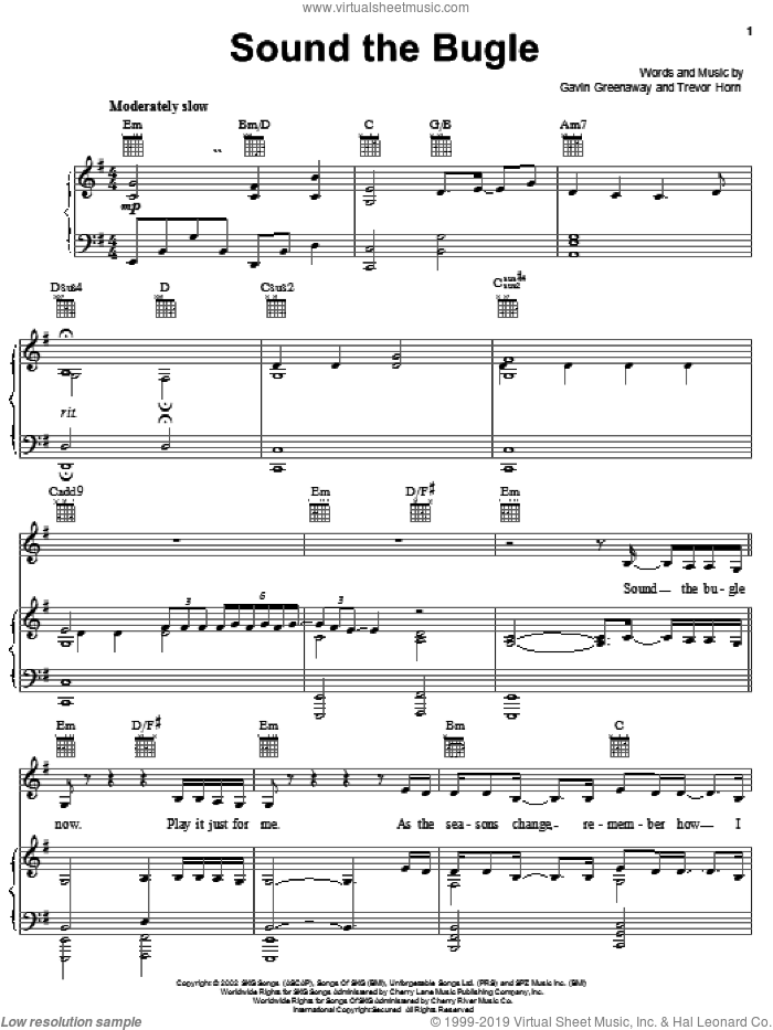 Sound The Bugle sheet music for voice, piano or guitar by Gavin Greenaway, Spirit: Stallion Of The Cimarron (Movie) and Trevor Horn, intermediate skill level