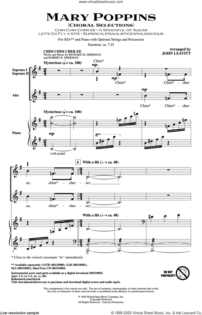 Mary Poppins (Choral Selections) (arr. John Leavitt) sheet music for choir (SSA: soprano, alto) by Richard M. Sherman, John Leavitt, Robert B. Sherman and Sherman Brothers, intermediate skill level