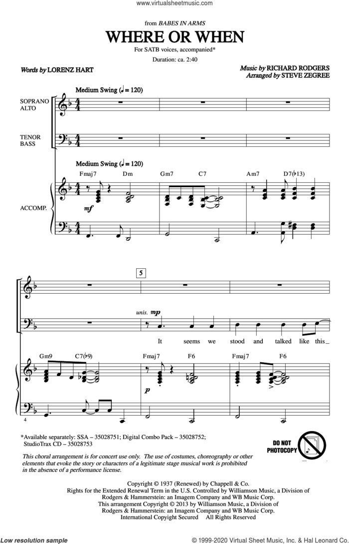 Where Or When (from Babes In Arms) (arr. Steve Zegree) sheet music for choir (SATB: soprano, alto, tenor, bass) by Richard Rodgers, Steve Zegree, Lorenz Hart and Rodgers & Hart, intermediate skill level