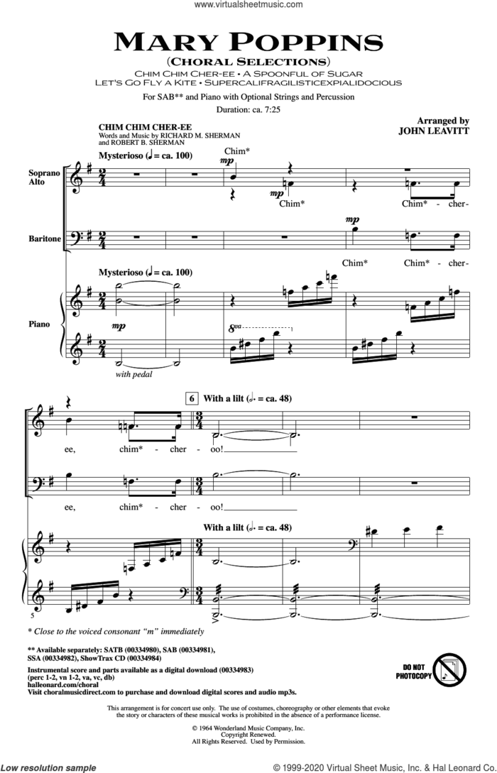 Mary Poppins (Choral Selections) (arr. John Leavitt) sheet music for choir (SAB: soprano, alto, bass) by Richard M. Sherman, John Leavitt, Robert B. Sherman and Sherman Brothers, intermediate skill level