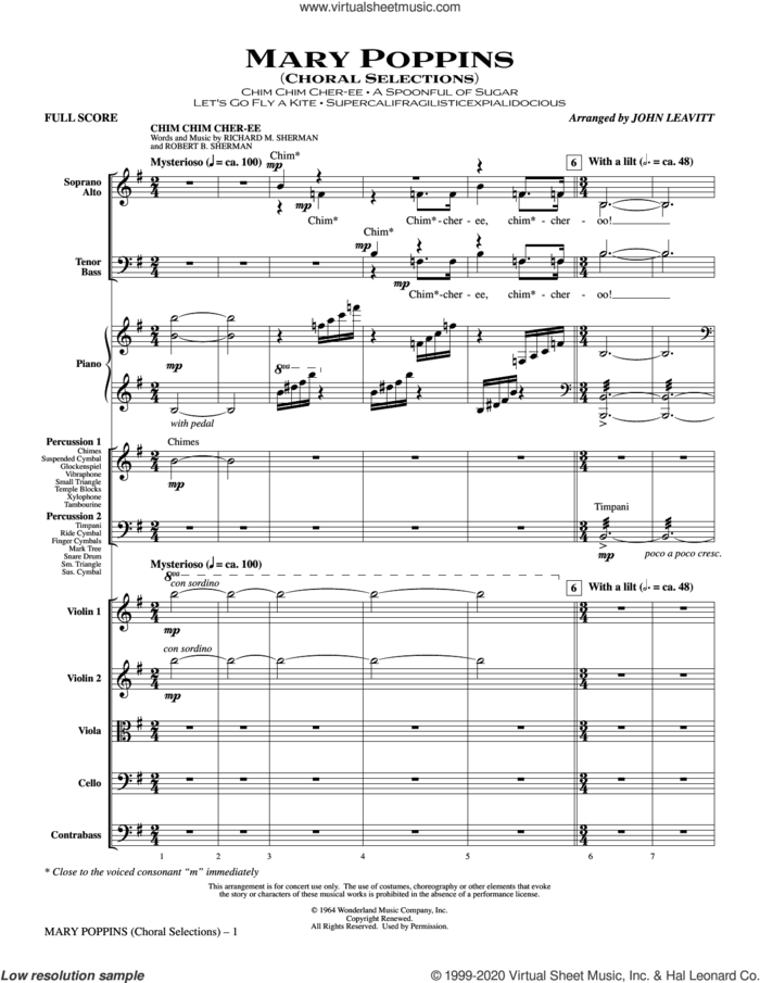 Mary Poppins (Choral Selections) (arr. John Leavitt) (COMPLETE) sheet music for orchestra/band by John Leavitt, Richard M. Sherman, Robert B. Sherman and Sherman Brothers, intermediate skill level