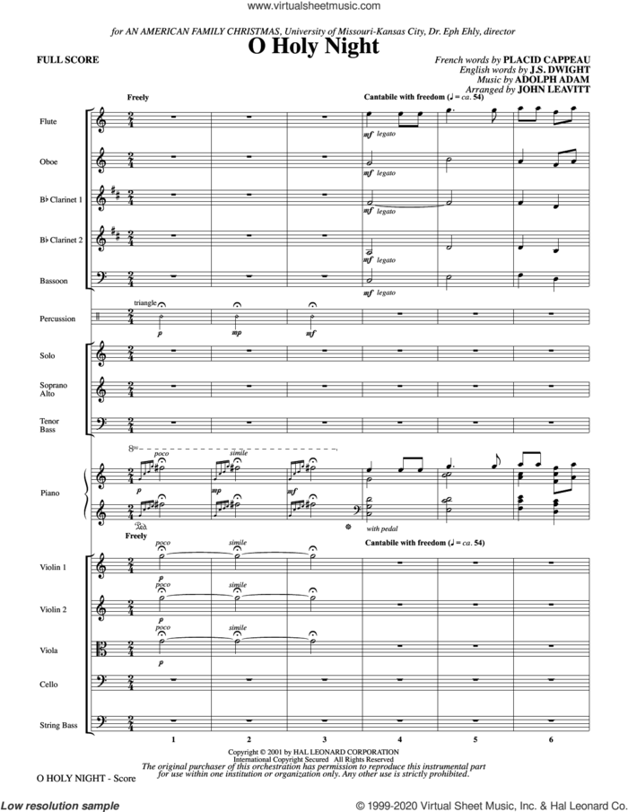 O Holy Night (arr. John Leavitt) (COMPLETE) sheet music for orchestra/band by John Leavitt, Adolphe Adam and Placide Cappeau  (French), intermediate skill level