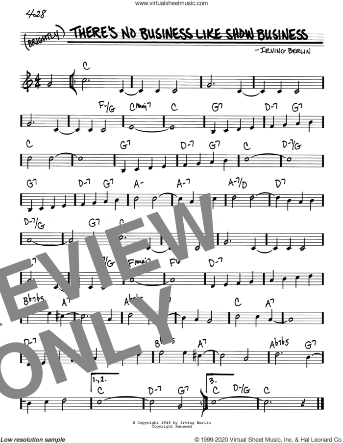 There's No Business Like Show Business sheet music for voice and other instruments (real book) by Irving Berlin, intermediate skill level