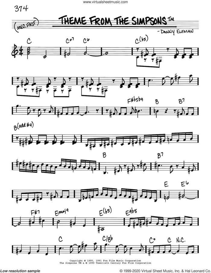 Theme From The Simpsons sheet music for voice and other instruments (real book) by Danny Elfman, intermediate skill level
