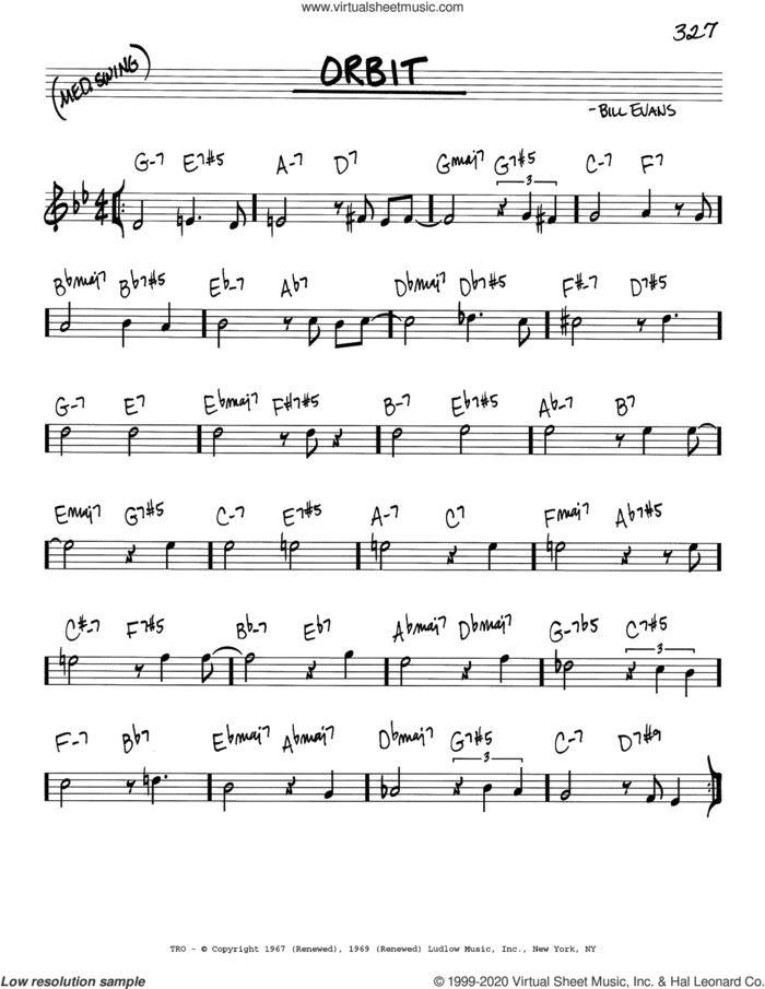 Orbit sheet music for voice and other instruments (real book) by Bill Evans, intermediate skill level