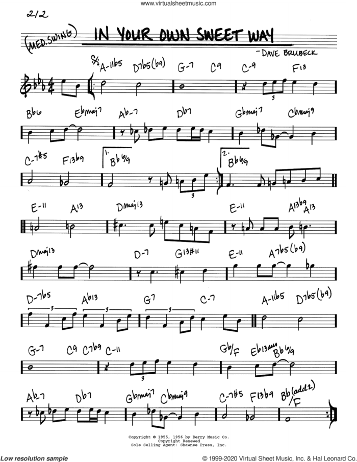 In Your Own Sweet Way sheet music for voice and other instruments (real book) by Dave Brubeck, intermediate skill level