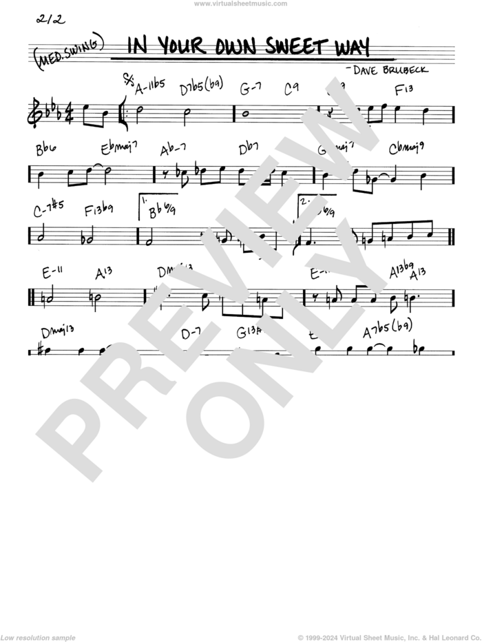 In Your Own Sweet Way sheet music for voice and other instruments (real book) by Dave Brubeck, intermediate skill level