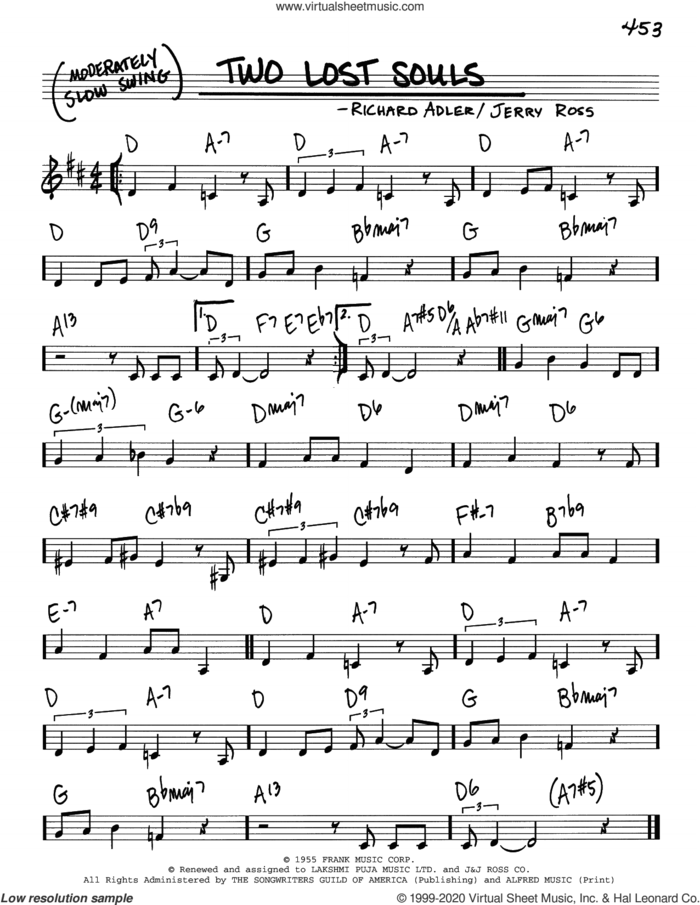 Two Lost Souls sheet music for voice and other instruments (real book) by Richard Adler, Adler & Ross and Jerry Ross, intermediate skill level