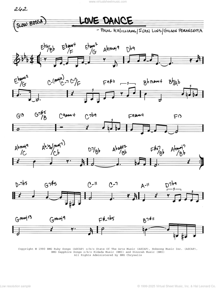 Love Dance sheet music for voice and other instruments (real book) by John Pizzarelli, Gilson Peranzetta, Ivan Lins and Paul Williams, intermediate skill level