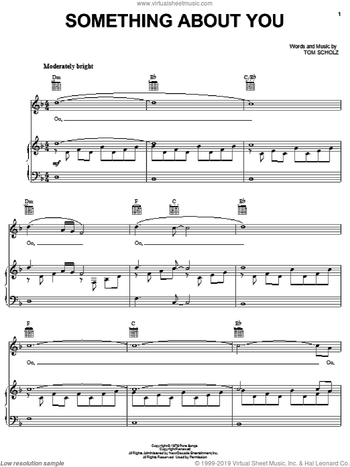 Something About You sheet music for voice, piano or guitar by Boston and Tom Scholz, intermediate skill level