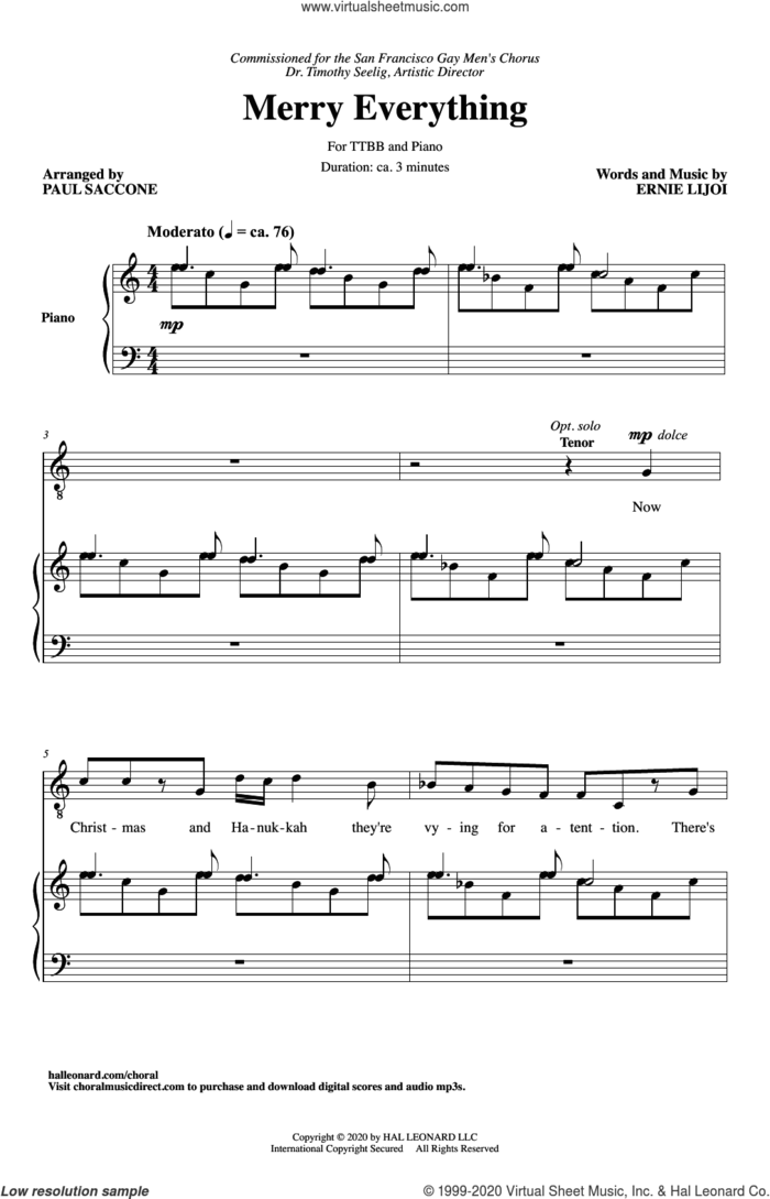 Merry Everything (arr. Paul Saccone) sheet music for choir (TTBB: tenor, bass) by Ernie Lijoi and Paul Saccone, intermediate skill level