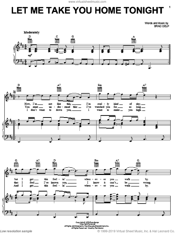 Let Me Take You Home Tonight sheet music for voice, piano or guitar by Boston and Brad Delp, intermediate skill level