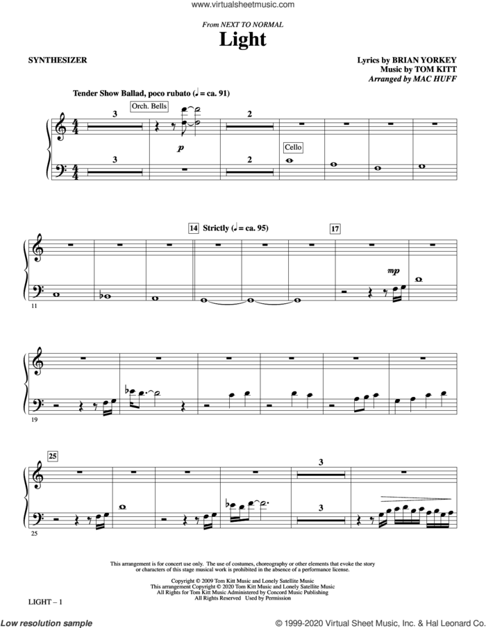 Light (from Next to Normal) (arr. Mac Huff) (complete set of parts) sheet music for orchestra/band by Mac Huff, Brian Yorkey, Brian Yorkey & Tom Kitt and Tom Kitt, intermediate skill level