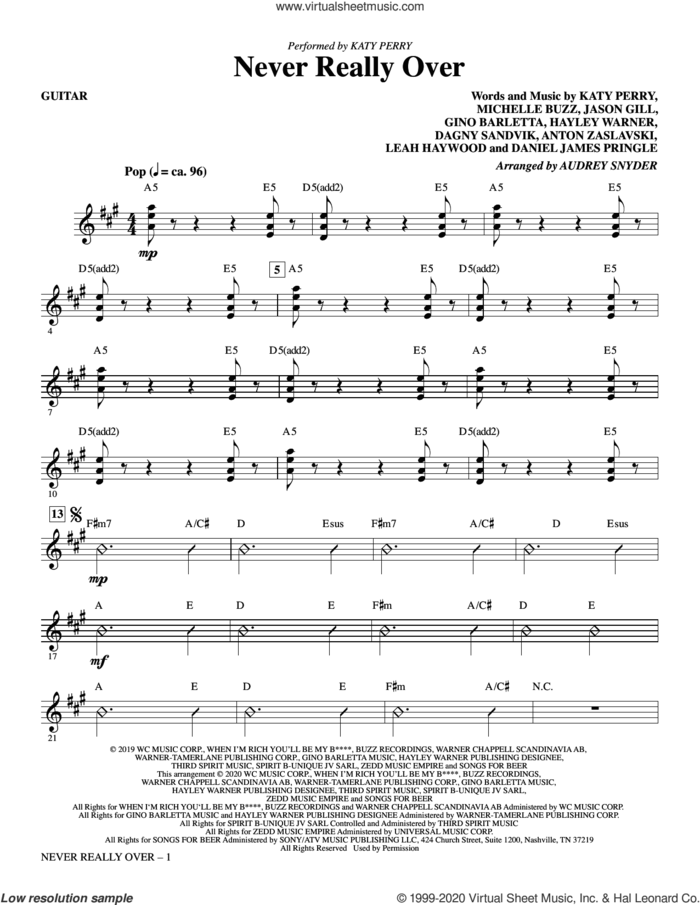 Never Really Over (arr. Audrey Snyder) (complete set of parts) sheet music for orchestra/band by Audrey Snyder, Anton Zaslavski, Dagny Sandvik, Daniel James, Hayley Warner, Jason Gill, Katy Perry, Leah Haywood and Michelle Buzz, intermediate skill level