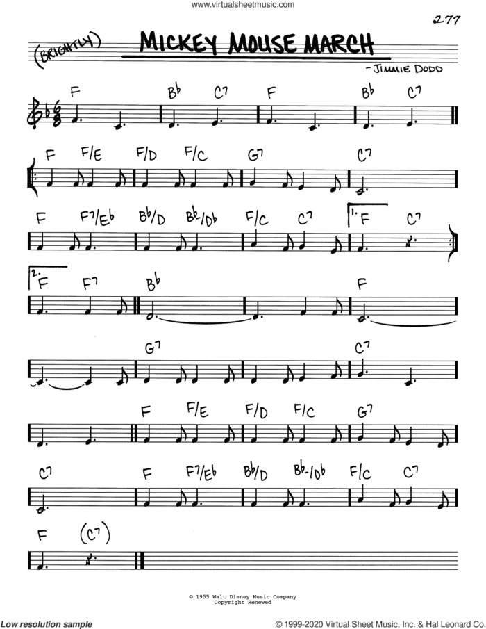 Mickey Mouse March (from The Mickey Mouse Club) sheet music for voice and other instruments (real book) by Jimmie Dodd, intermediate skill level