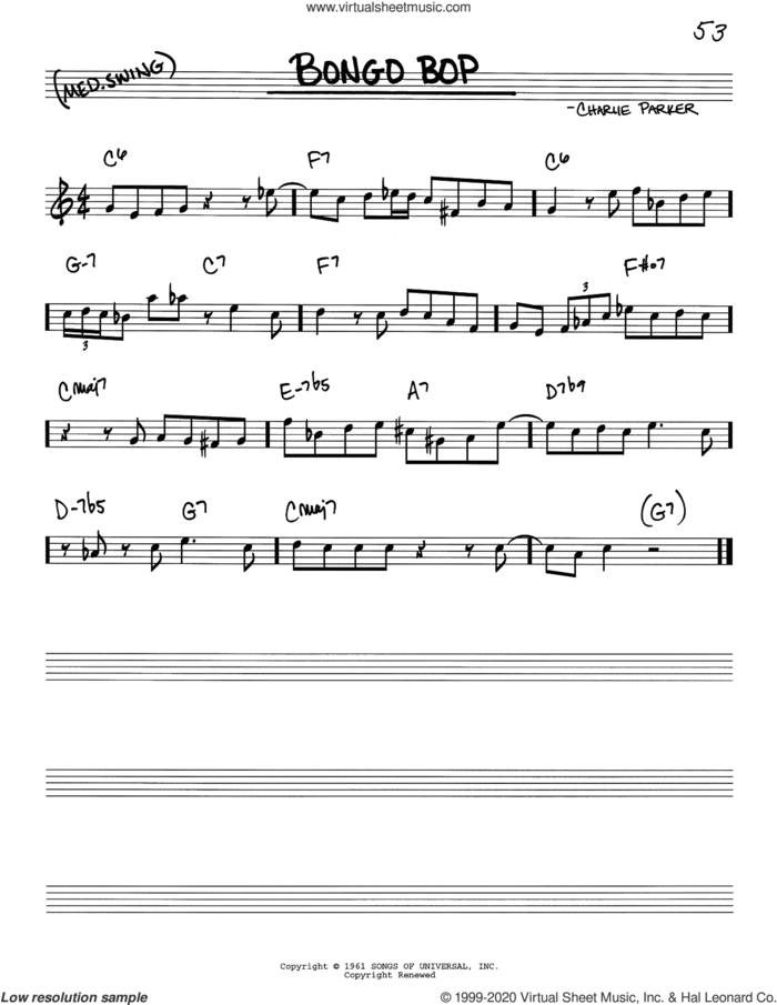 Bongo Bop sheet music for voice and other instruments (real book) by Charlie Parker, intermediate skill level