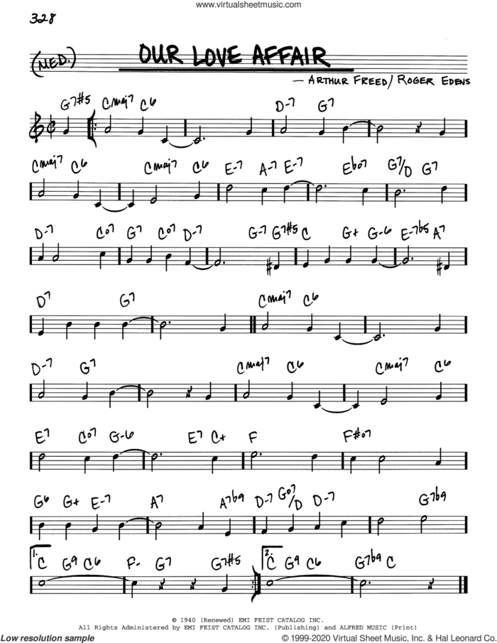 Our Love Affair sheet music for voice and other instruments (real book) by Arthur Freed and Roger Edens, intermediate skill level