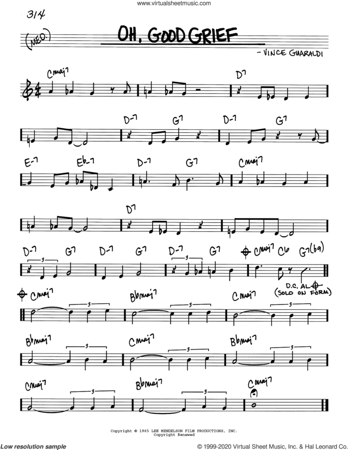 Oh, Good Grief sheet music for voice and other instruments (real book) by Vince Guaraldi, intermediate skill level