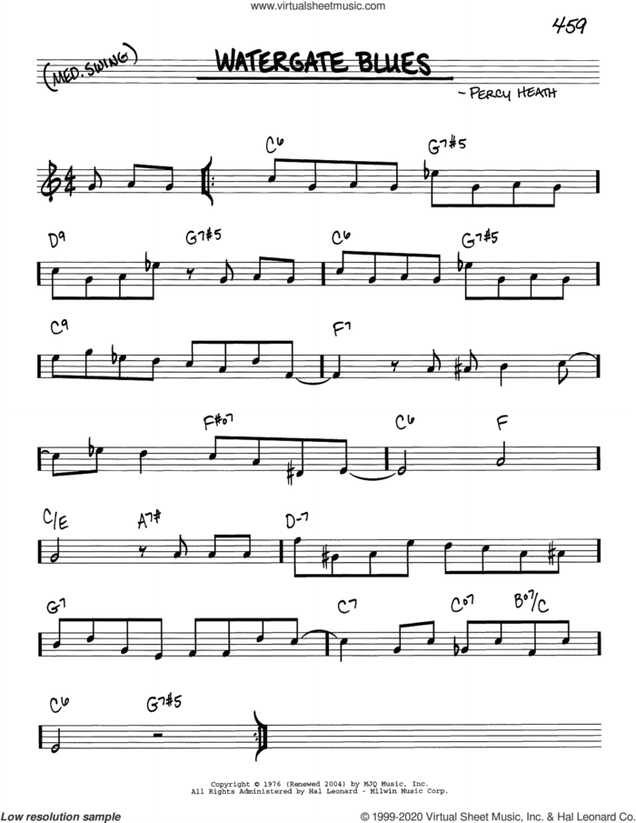 The Watergate Blues sheet music for voice and other instruments (real book) by Percy Heath, intermediate skill level