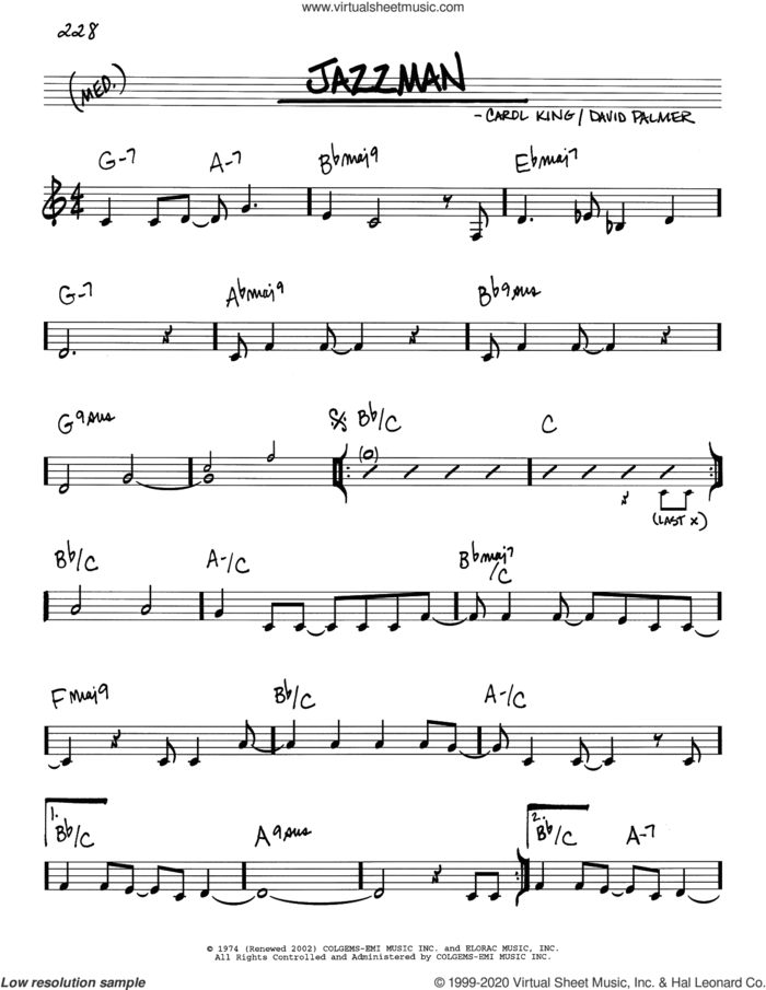 Jazzman sheet music for voice and other instruments (real book) by Carole King and David Palmer, intermediate skill level