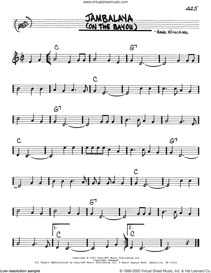 Jambalaya (On The Bayou) sheet music for voice and other instruments (real book) by Hank Williams, intermediate skill level
