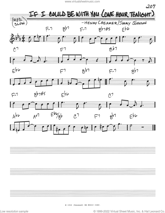 If I Could Be With You (One Hour Tonight) sheet music for voice and other instruments (real book) by Henry Creamer and Jimmy Johnson, intermediate skill level