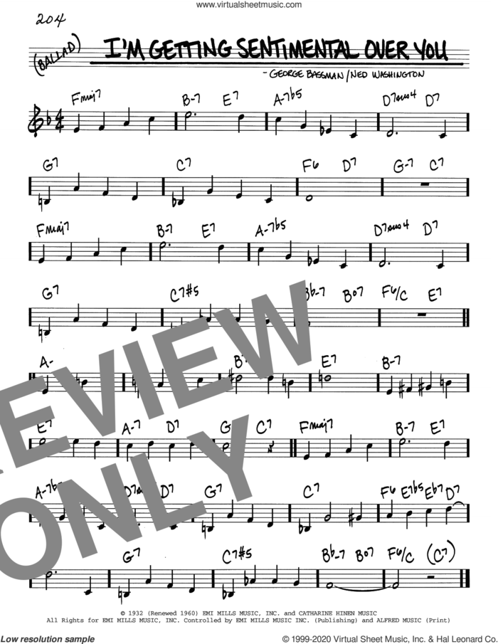 I'm Getting Sentimental Over You sheet music for voice and other instruments (real book) by Ned Washington and George Bassman, intermediate skill level