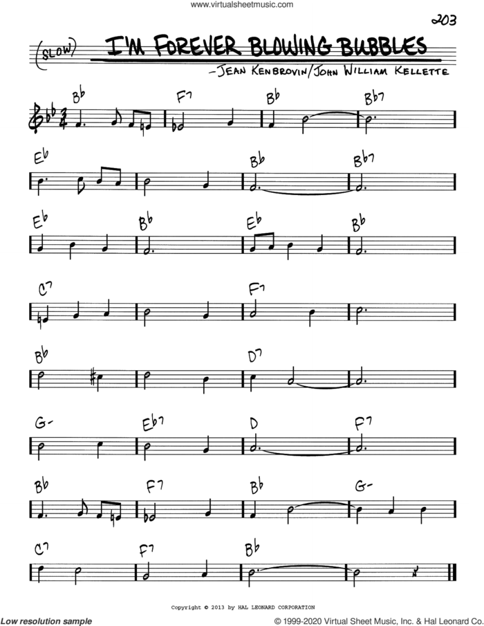 I'm Forever Blowing Bubbles sheet music for voice and other instruments (real book) by Jean Kenbrovin and John William Kellette, intermediate skill level