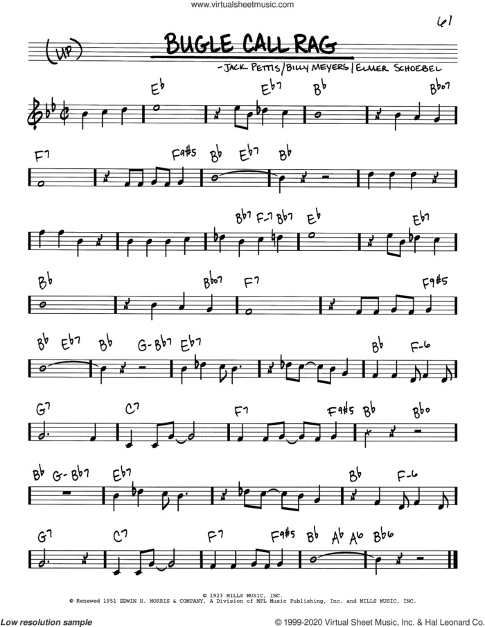 Bugle Call Rag sheet music for voice and other instruments (real book) by Elmer Schoebel, Billy Meyers and Jack Pettis, intermediate skill level
