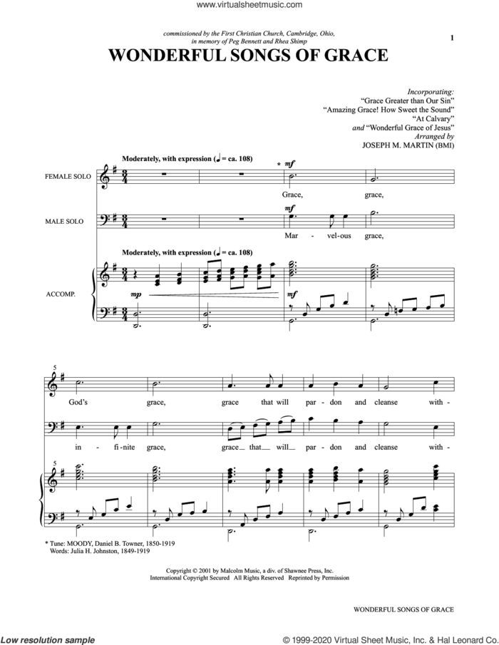 Wonderful Songs of Grace (from Voices Together: Duets for Sanctuary Singers) sheet music for two voices and piano by Joseph M. Martin and Miscellaneous, intermediate skill level