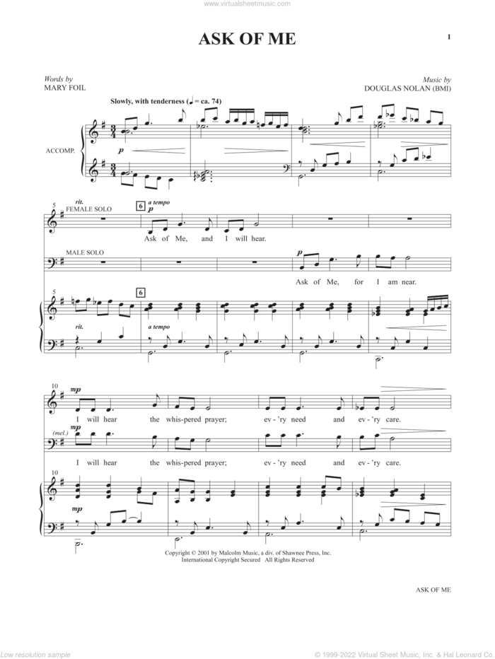 Ask Of Me (from Voices Together: Duets for Sanctuary Singers) sheet music for two voices and piano by Joseph M. Martin, Douglas Nolan and Mary Foil, intermediate skill level