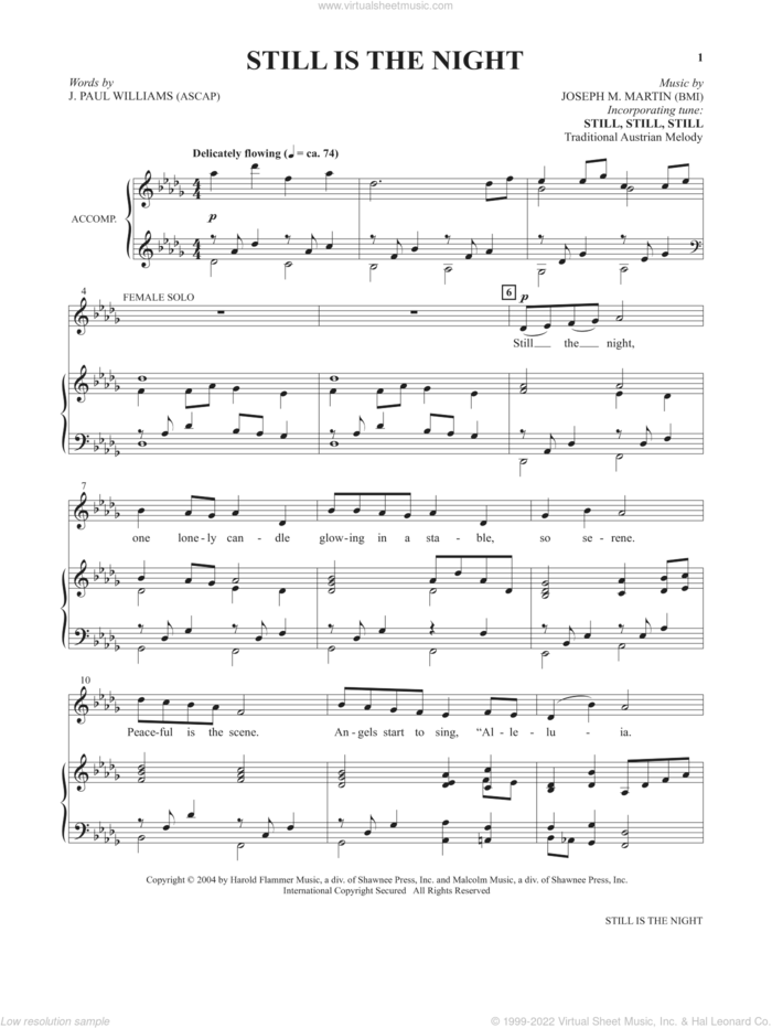 Still Is The Night (from Voices Together: Duets for Sanctuary Singers) sheet music for two voices and piano by Joseph M. Martin and J. Paul Williams, intermediate skill level