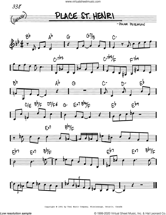 Place St. Henri sheet music for voice and other instruments (real book) by Oscar Peterson, intermediate skill level
